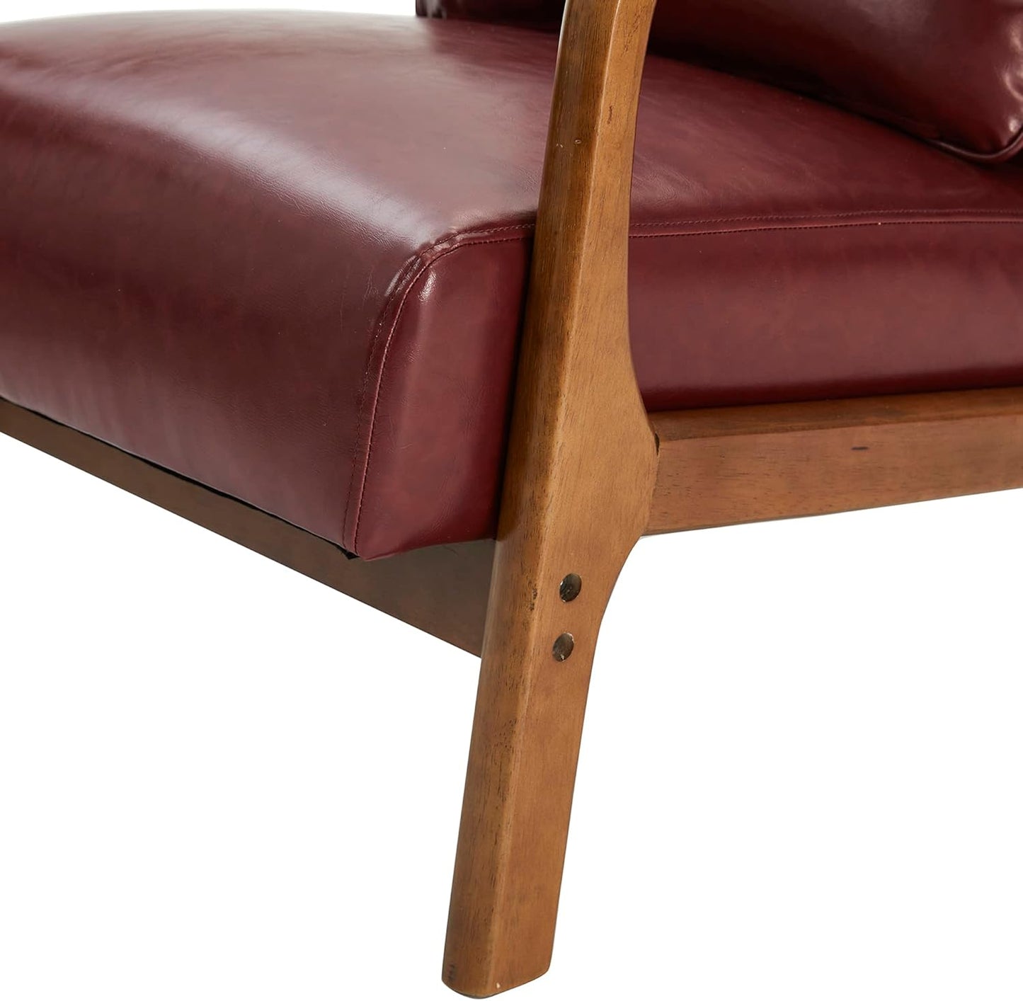 Glitzhome 30.75" H Mid Century Red Accent Armchair, Single Reading Armchair PU Leather Lounge Chair