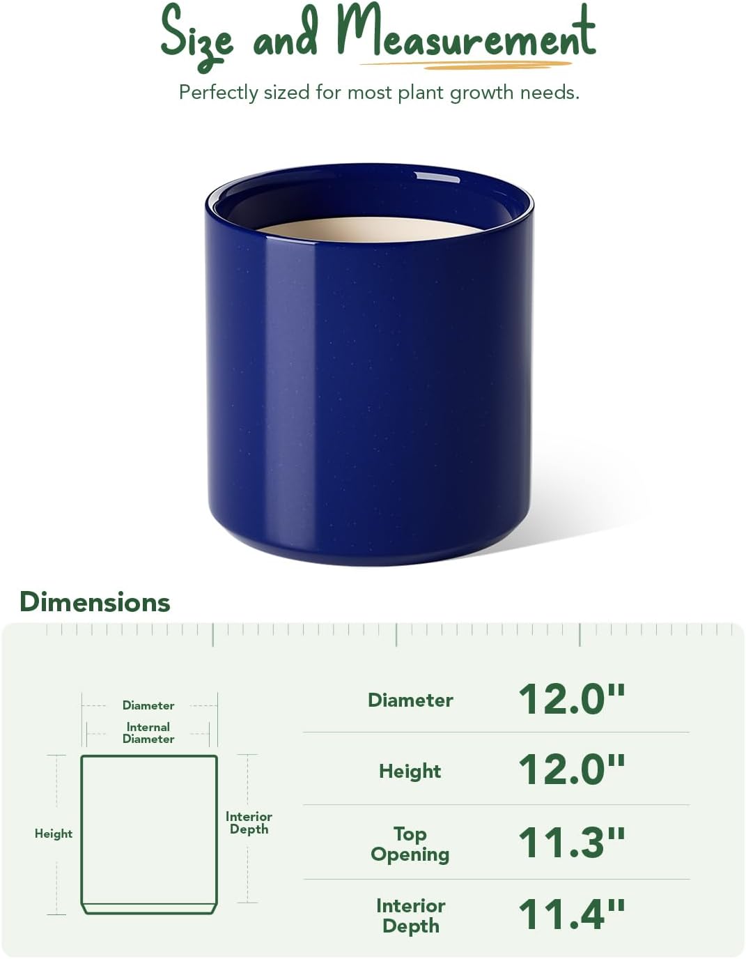 LE TAUCI 12 Inch Pots for Plants, Ceramic Large Plant Pot for Indoor Plants, Mid-Century Modern