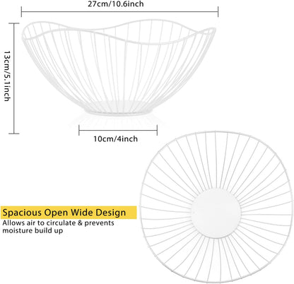 Metal Wire Fruit Basket, White Fruit Bowl for Kitchen Counter, Fruit Holder Stand Storage Baskets