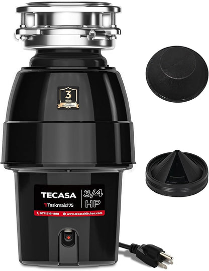 3/4 HP Garbage Disposal, TECASA Food Garbage Disposal with Power Cord, Stainless Steel Grinding