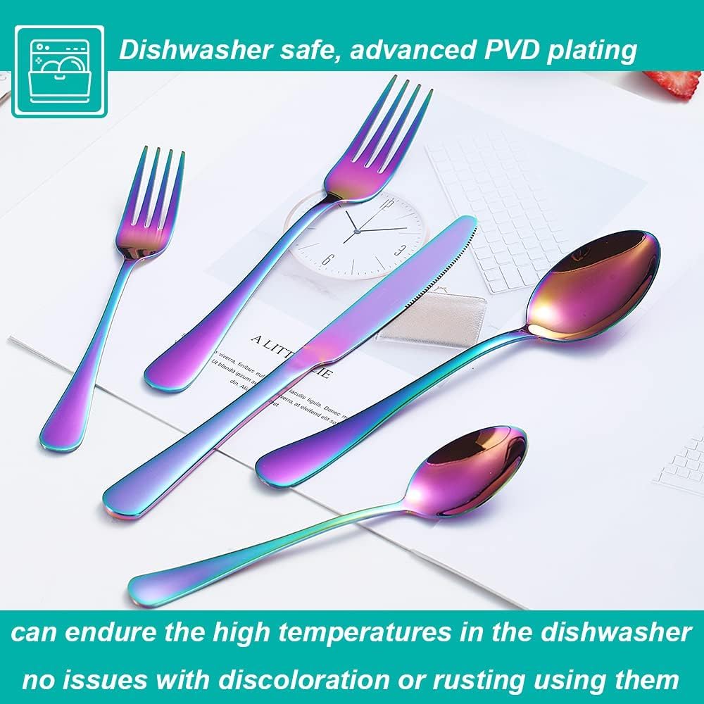 40 Pcs Rainbow Silverware Set for 8, Food Grade Stainless Steel Flatware Set, Eating Utensils Sets