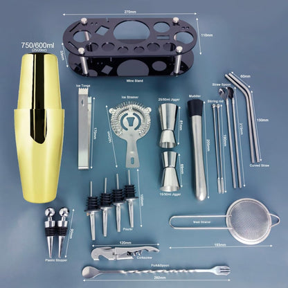 22-Piece Cocktail Shaker Set, 25/20oz Bartender Kit, Bartending Stainless Steel Bar Tools Sets for