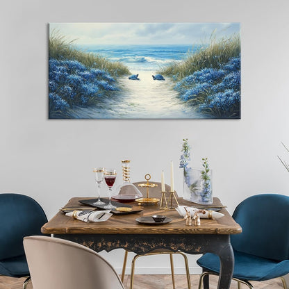 LASMOND Romantic Beach Wall Art for Living Room Blue Sea Turtle Lovers Canvas Painting Prints Ocean