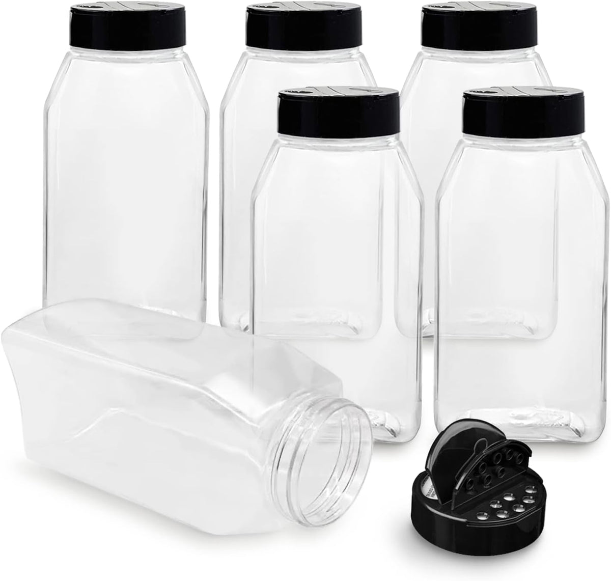 ROYALHOUSE 6 PACK 32 Oz with Black Cap, Plastic Spice Jars Bottles Containers, Perfect for Storing