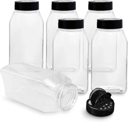 ROYALHOUSE 6 PACK 32 Oz with Black Cap, Plastic Spice Jars Bottles Containers, Perfect for Storing