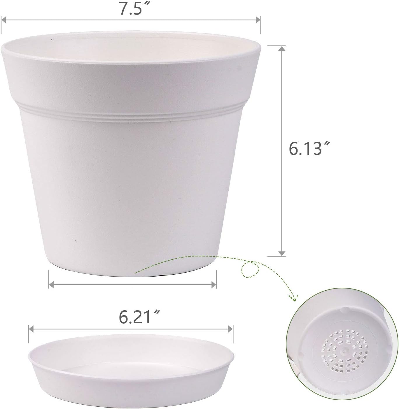 homenote Pots for Plants, 8 Pcs 7.5 Inch Plastic Planters with Multiple Drainage Holes and Tray