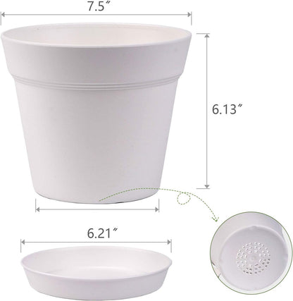 homenote Pots for Plants, 8 Pcs 7.5 Inch Plastic Planters with Multiple Drainage Holes and Tray