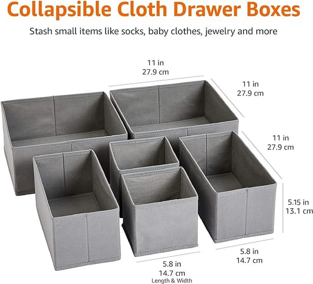 Amazon Basics Collapsible Cloth Drawer Organizer Boxes for Socks, Underwear and Baby Clothes