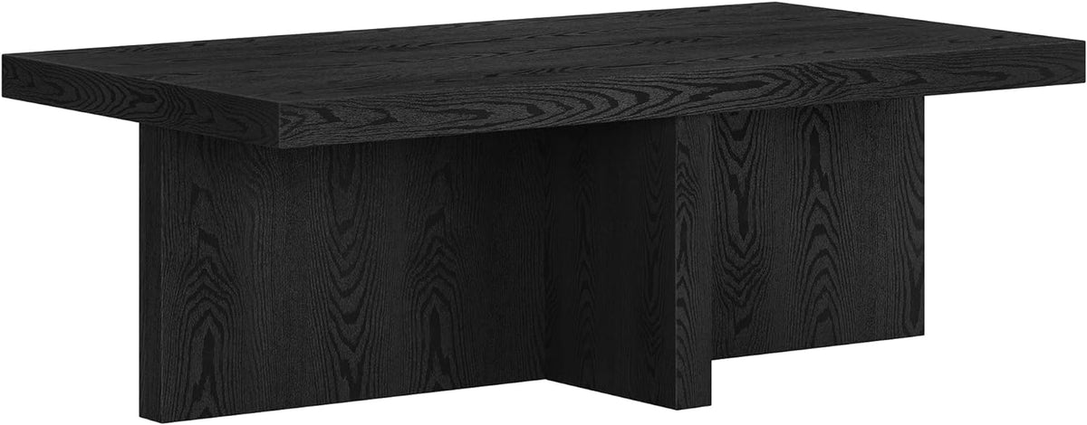Henn&Hart 44" Rectangular Wood Pedestal Low-Profile Coffee Table for Living Room, Family Room, or