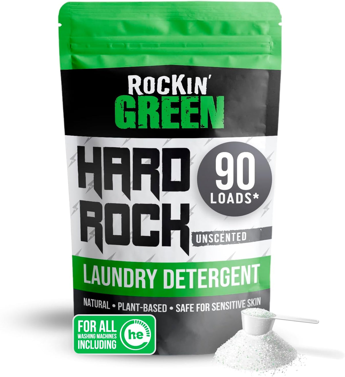 Rockin' Green Hard Rock Laundry Detergent for Hard Water (90 Loads), Plant based, Natural Laundry