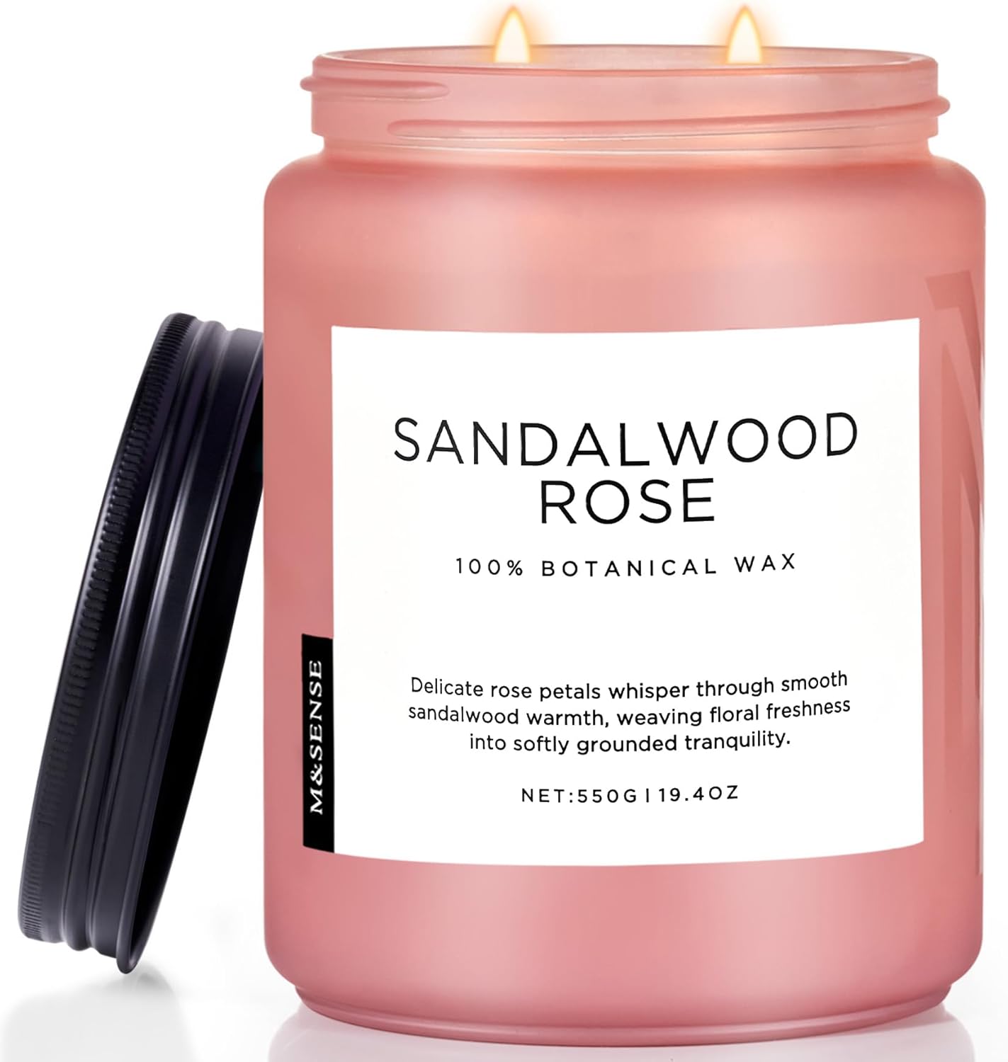 M&SENSE Sandalwood Rose Scented Candle 19.4oz 110 Hours Long Lasting Burn Natural Soy Wax Strong