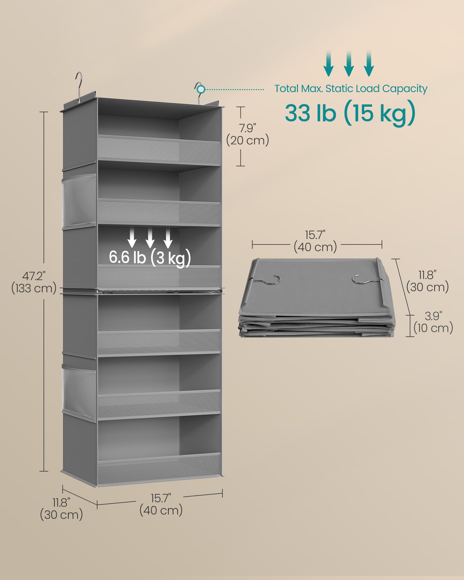 SONGMICS Widended Hanging Closet Organizer and Storage, 6-Tier, Separable