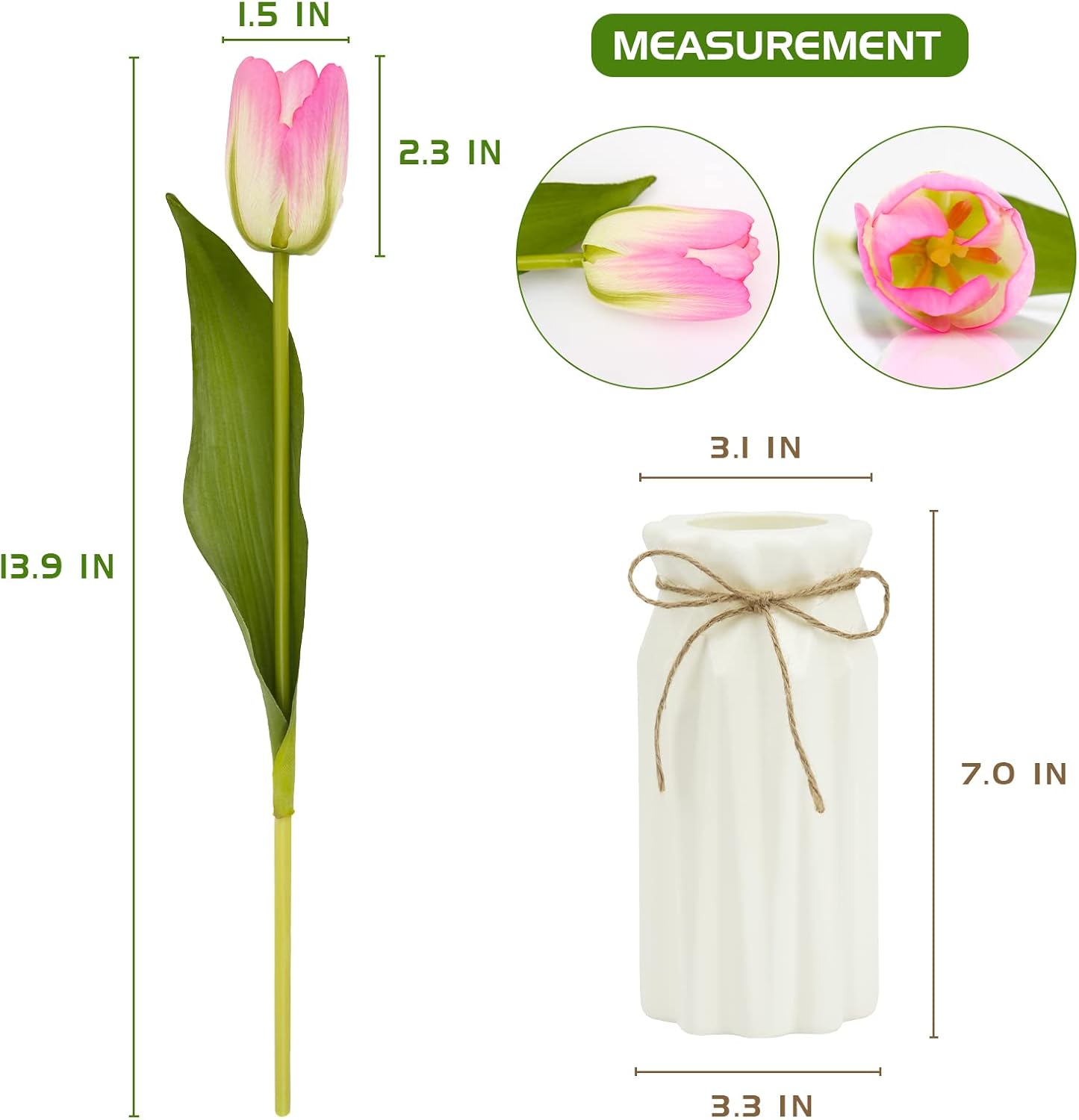 27pcs Colorful Artificial Flowers Tulips, Tulips with 1pc Plastic Vase, Fake Flowers Real Touch