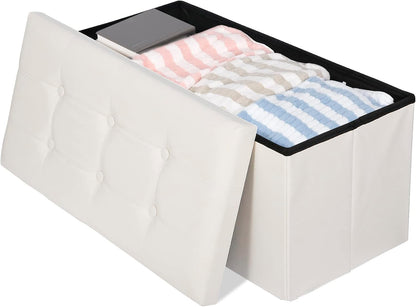 SUPER DEAL Folding Storage Ottoman Bench, Waterproof Faux Leather Ottoman Padded Seat Footrest