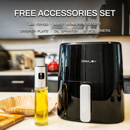 Air Fryer 3.8 Quarts for 1-2 people, 8-in-1 Functions, Air Fry, Roast, Bake, Broil, Preheat, Shake