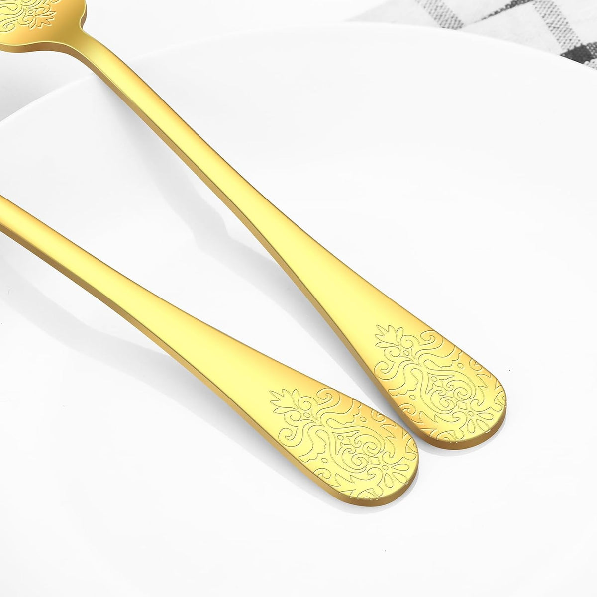 20 Pcs Gold Silverware Set for 4 with Classical Flower Embossed Design, Food Grade Stainless Steel