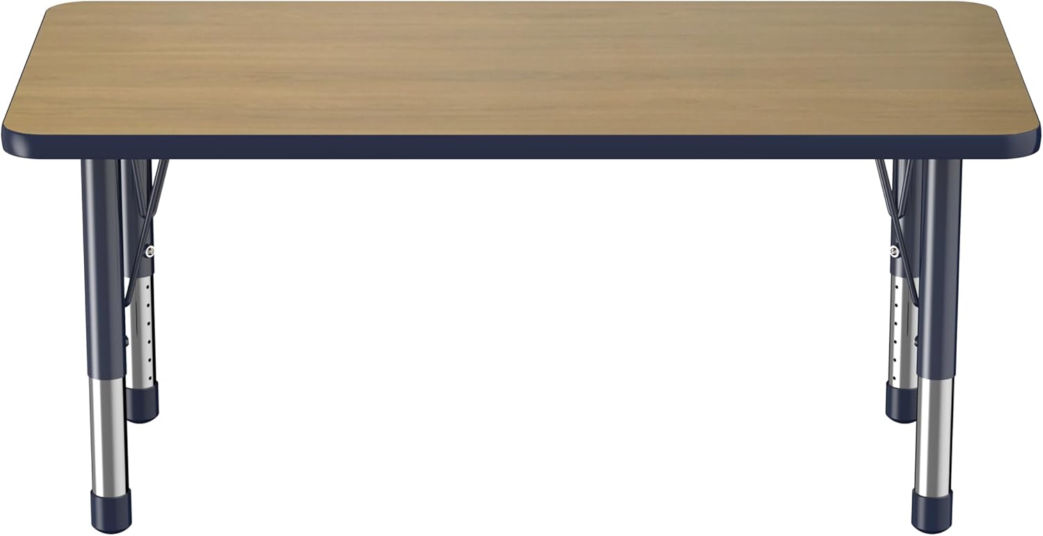 FDP Rectangle (24 x 48 inch) Classroom Table with Adjustable Chunky Toddler Legs (15-24 in);