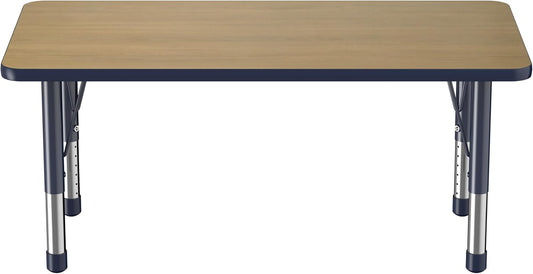 FDP Rectangle (24 x 48 inch) Classroom Table with Adjustable Chunky Toddler Legs (15-24 in);
