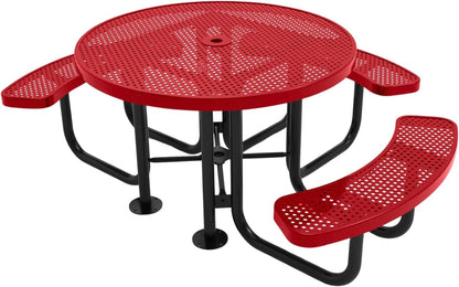 Heavy-Duty Portable Outdoor Picnic Table with Umbrella Hole, Punched Steel Patio Dining Furniture