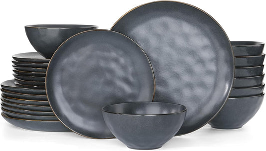 Famiware Dinnerware Sets for 8, Ocean Round 24-Piece Kitchen Plates and Bowls Sets, Microwave and