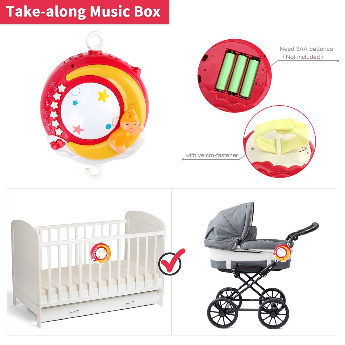 Mini Tudou Baby Musical Mobile Crib Toys with Projector and Light, Timing Function, Remote Control