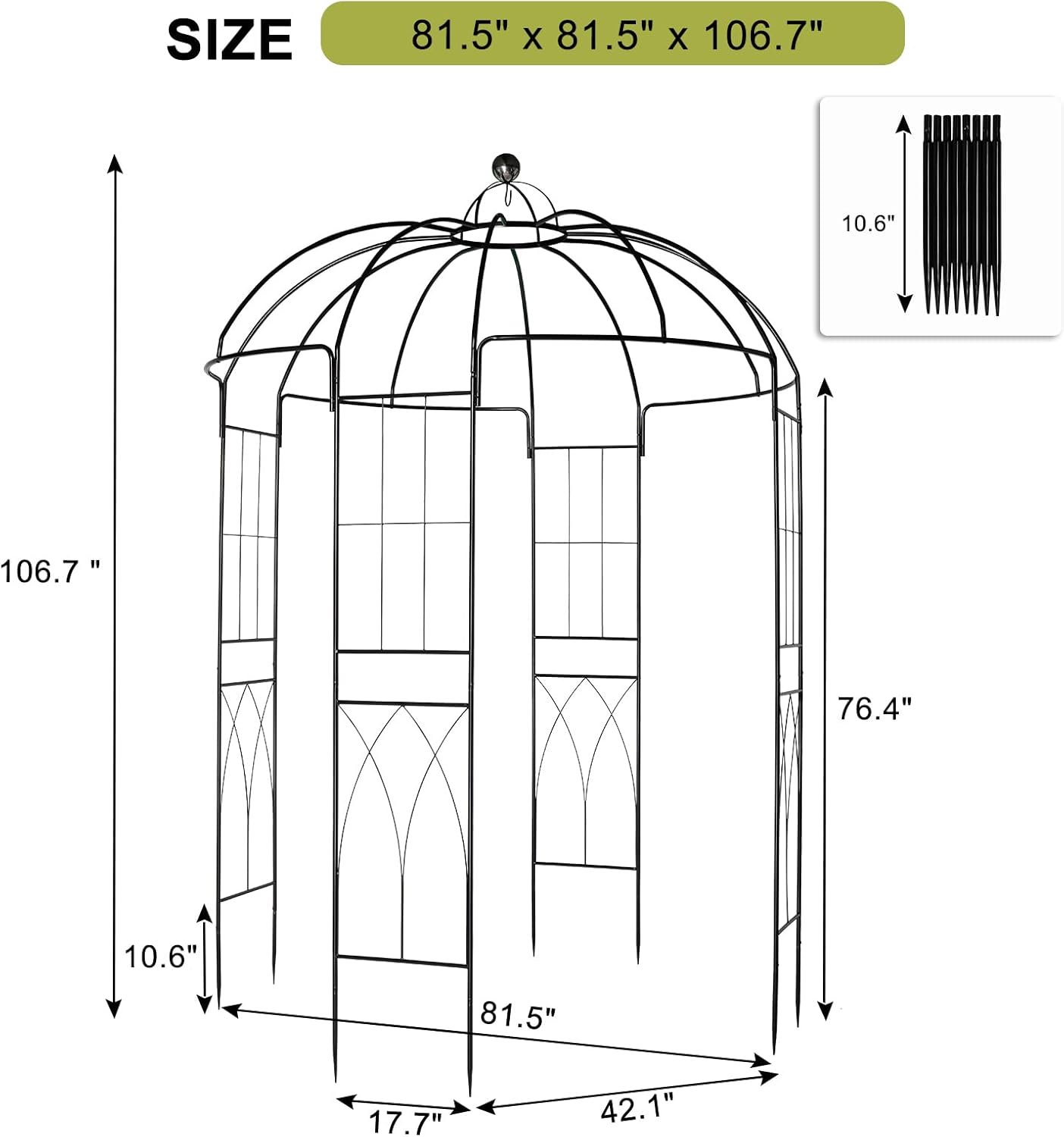 Outvita Garden Arch Arbor, Heavy Duty Metal Pergola Pavilion Trellis Birdcage Gazebo French Style