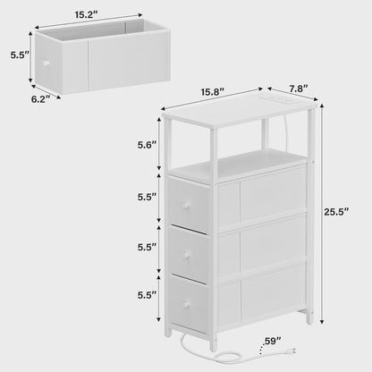 TUTOTAK Narrow LED Night Stand with Charging Station, Slim End Table with Plugins, Tall Side Table