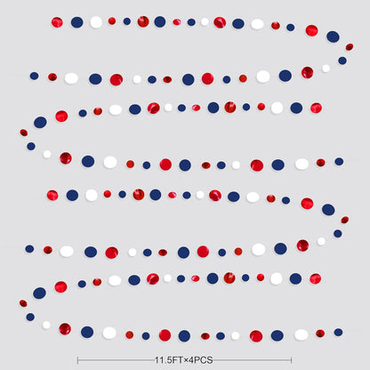 46 Ft Navy Blue Red White Circle Dots Garlands Royal Blue Red Hanging Paper Polka Dots Streamer for