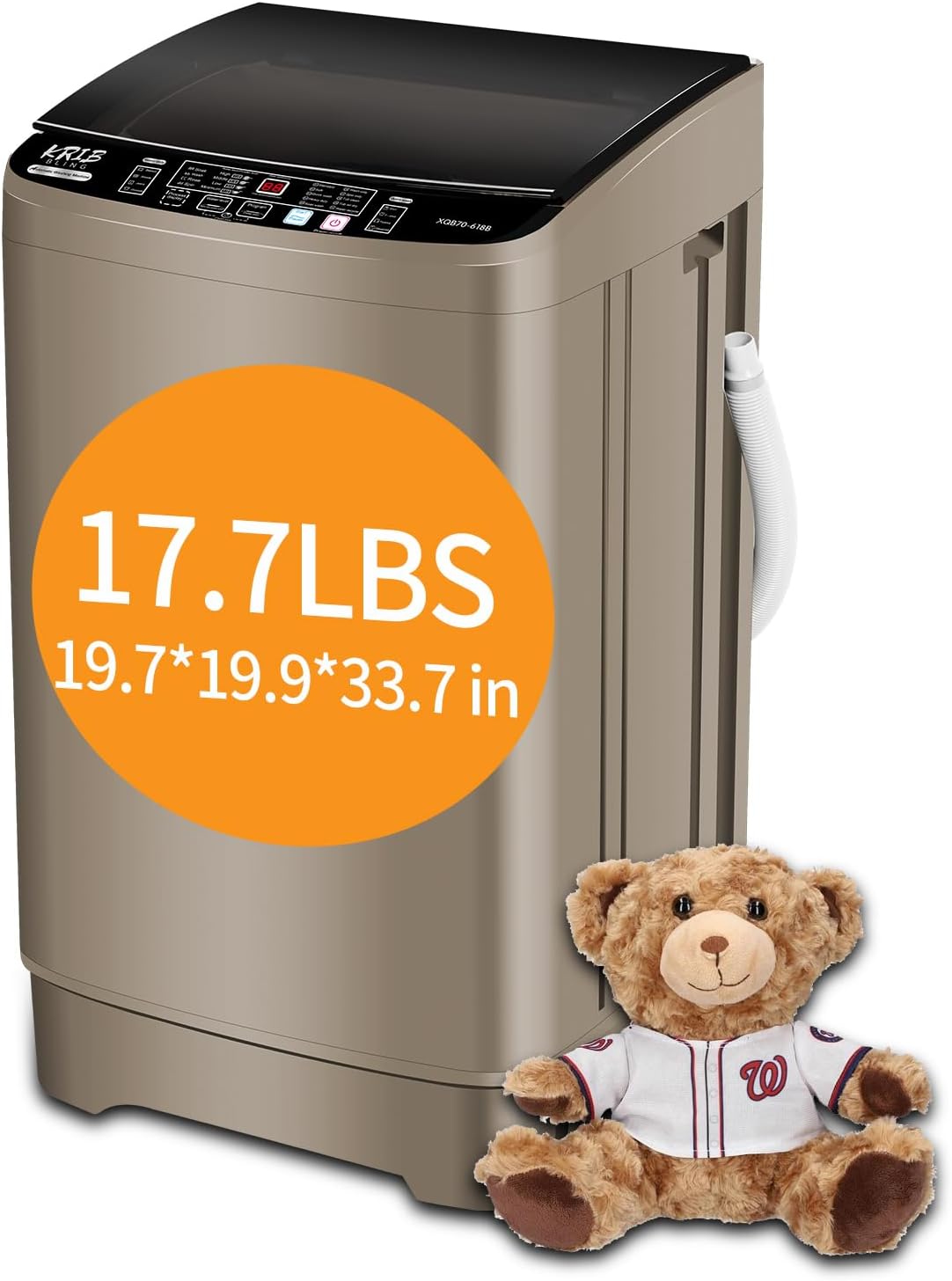 Full-Automatic Washing Machine 17.7 lbs Small Compact Portable 10 Wash Program & 8 Water Level