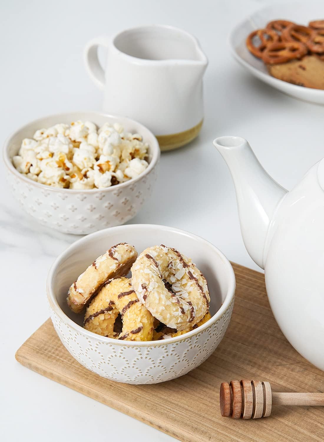 LE TAUCI Small Bowls 12 OZ, Ice Cream Bowl, Ceramic Embossment Stoneware Bowl, Bowls Set for