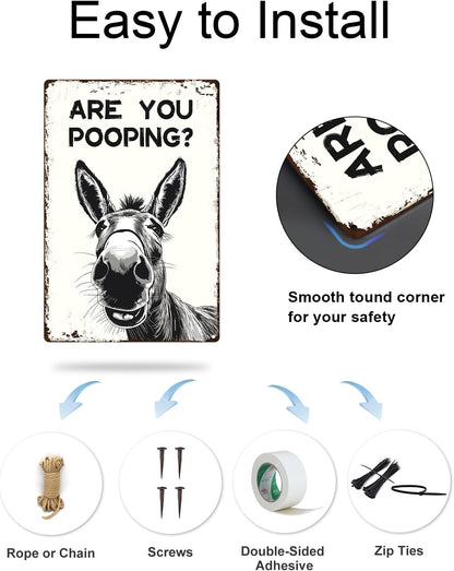 ALKB Funny Donkey Are You Pooping Metal Signs Vintage Farmhouse Bathroom Wall Decor Donkey Lovers