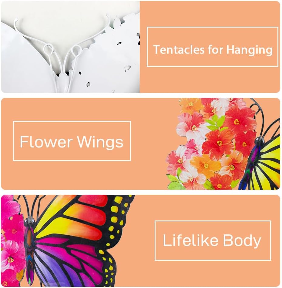 Metal Butterfly Wall Decor, 9.6" Outdoor Wall Decor Metal Yard Art, Flowers Wings Butterfly Outdoor