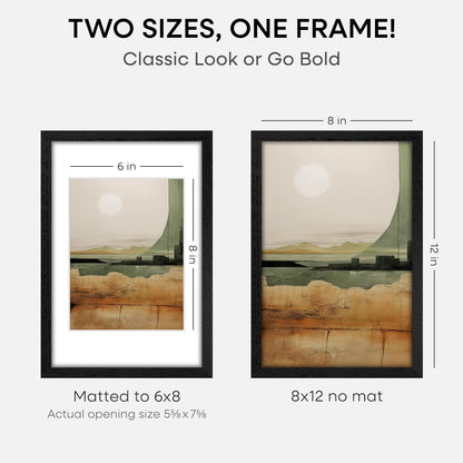 Homeforia 8x12 Black Picture Frame, High End Oak 8 x 12 Wood Frames with Mat 6 by 8 Print, 8by12