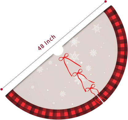 Christmas Tree Skirt 48 Inch Red Rustic Xmas Tree Skirts Mat with Snowflake Design for Merry