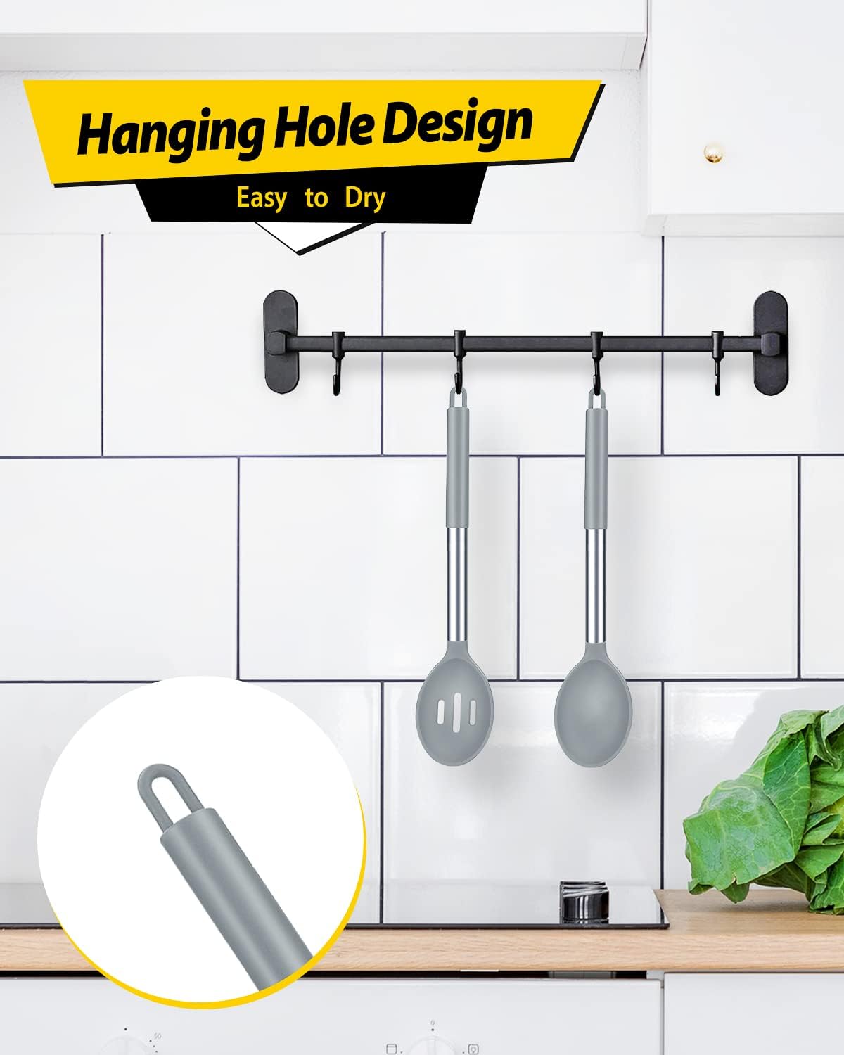Pack of 2 Large Silicone Cooking Spoons,Non Stick Solid Basting Spoon,Heat-Resistant Kitchen