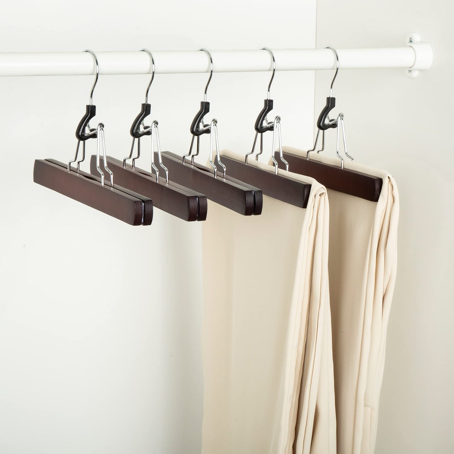 Amazon Basics Wooden Pants Hangers Closet Organizer, Cherry, 10-Pack