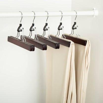 Amazon Basics Wooden Pants Hangers Closet Organizer, Cherry, 10-Pack