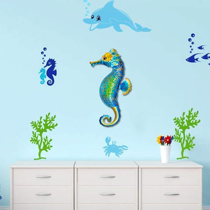 John's Studio Seahorse Sea Wall Decor Outdoor Metal Garden Hanging Art Glass Sculptures Home Ocean