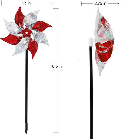 Hausse 10 Pack Reflective Pinwheels, Extra Sparkly Wind Sculptures for Garden Christmas Holiday