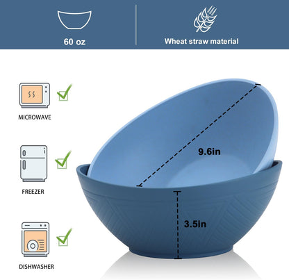 65oz Big Wheat Straw Bowls - Large Salad Bowls set of 6 - Unbreakable Serving Bowls - Microwave &