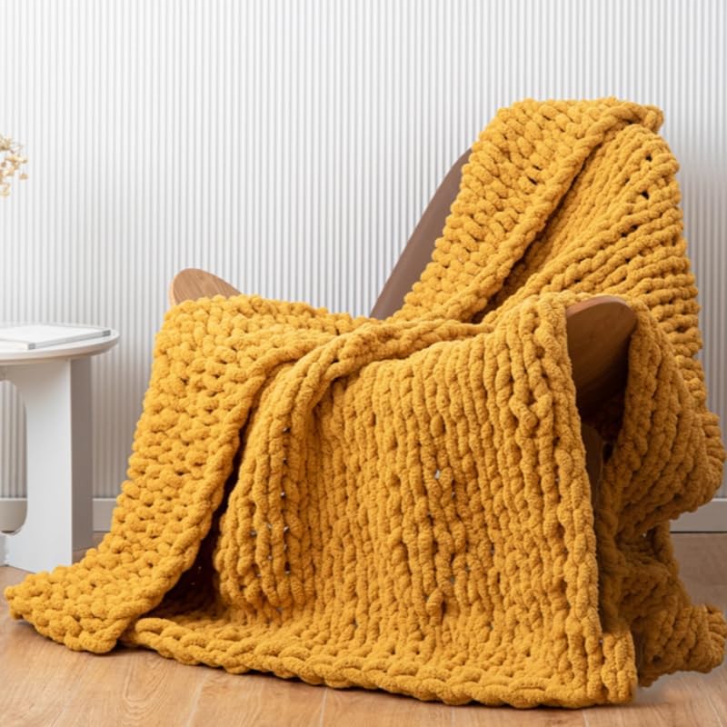 Chunky Knit Blanket Throw 48"*71", Hand Knitted Warm Chenille Throw Blanket, Home Decor Soft Thick