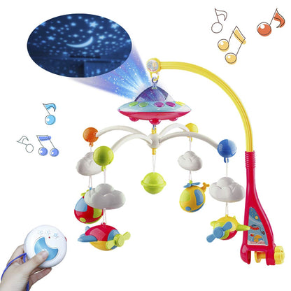 Mini Tudou Musical Baby Crib Mobile Toy with Lights and Music, Star Projector Function and Cartoon