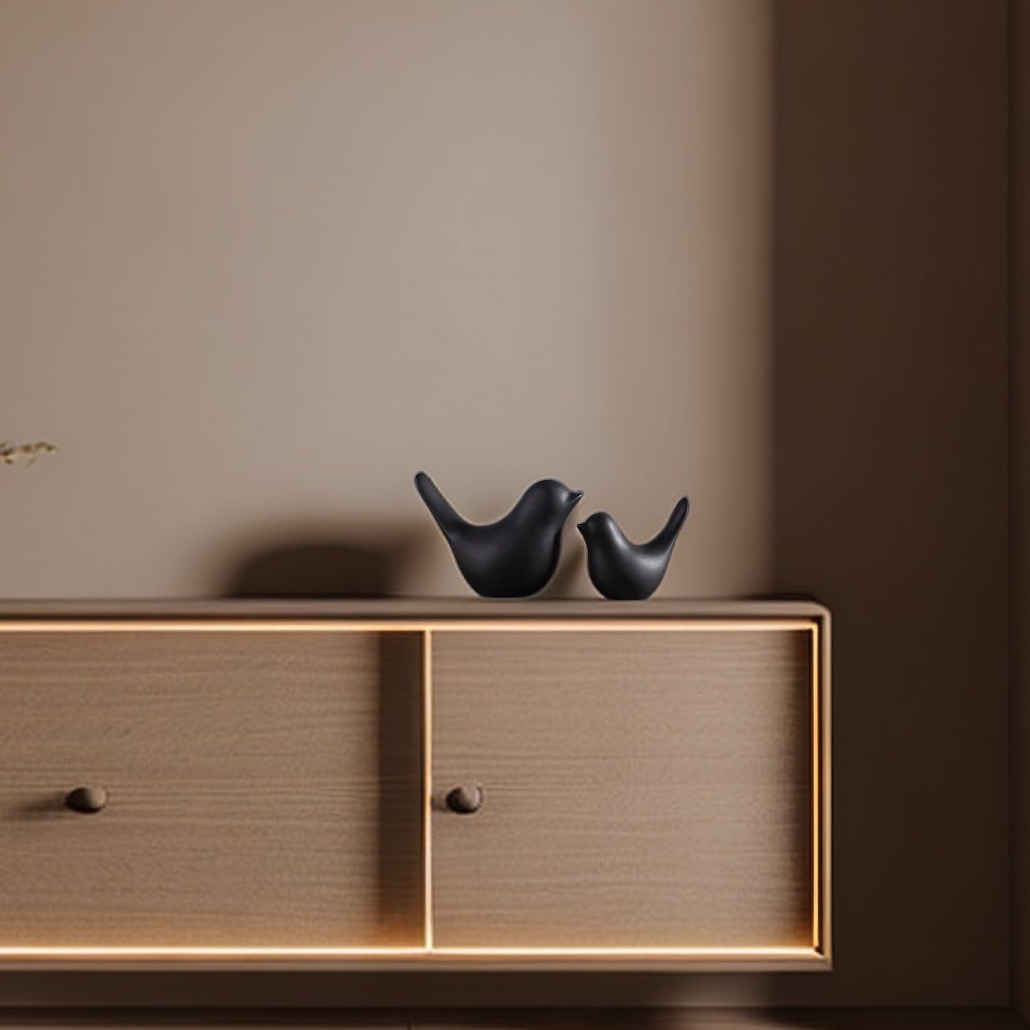 Small Animal Statues, Black Bird Figurines Home Decor, Modern Home Decorative, Ceramic Decor for