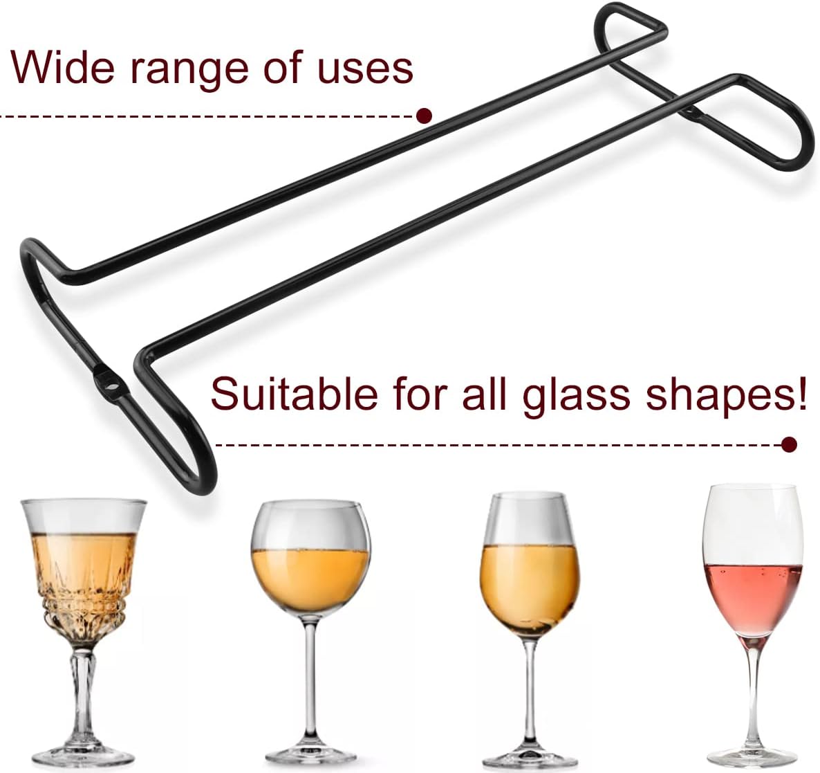Enenes Heavy Duty Metal Stemware Rack 2 Pack, 10.3 Inch Under Cabinet Hanging Wine Glass Holder for