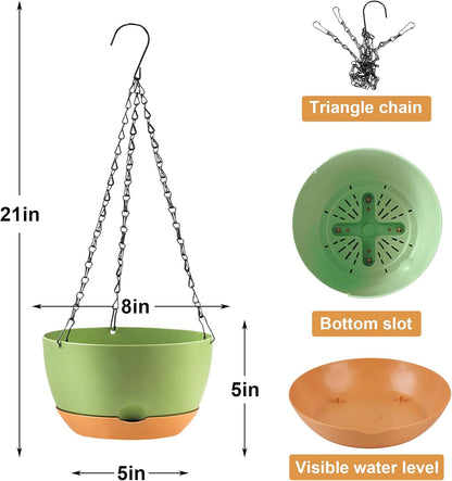 4 Pack Plastic Hanging planters for Indoor Plants,8 Inch Plant Pot Indoor Outdoor Hanging