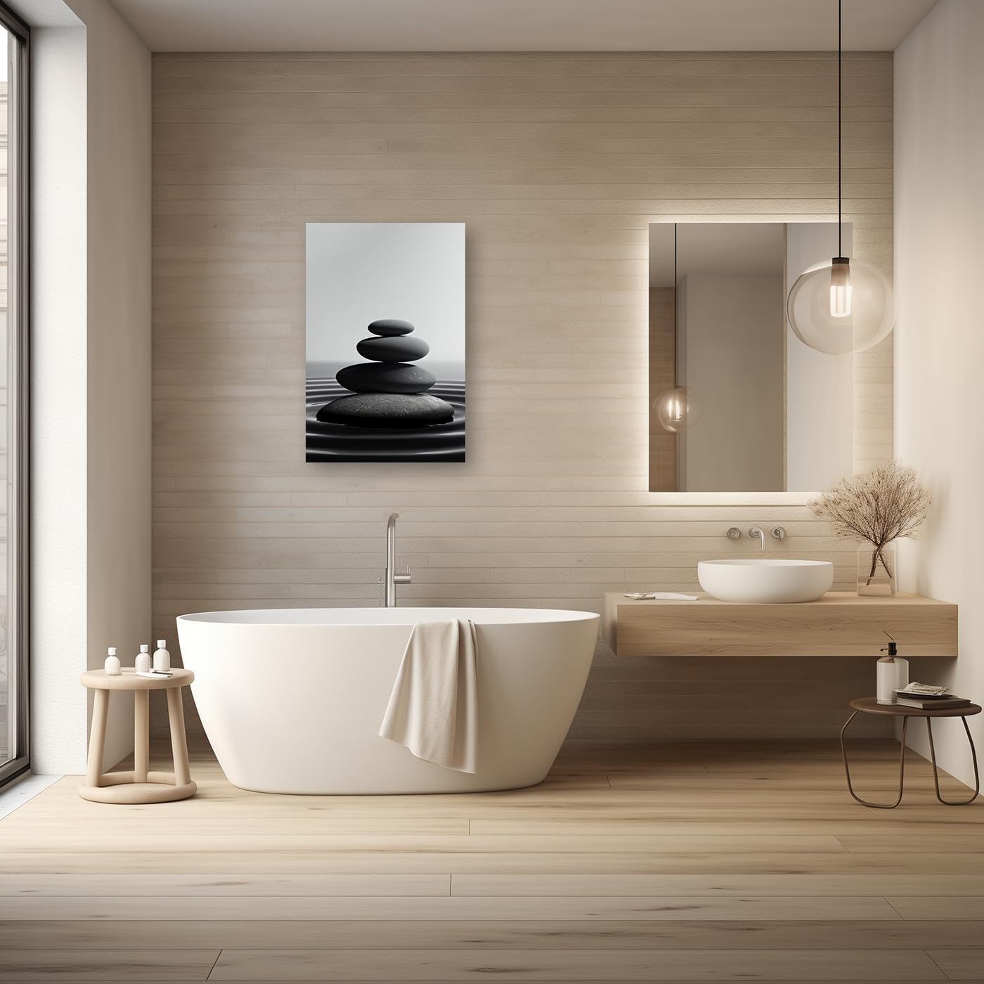 DOARTDO Zen Stone Canvas Wall Art Black and White Spa Stones Picture Print Modern Meditation Spirit