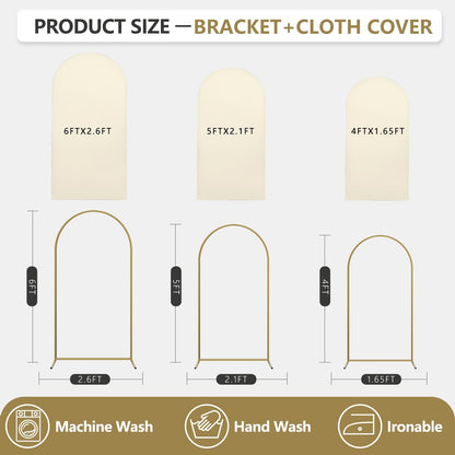 Arch Backdrop Stand and Cover Set, 3 Metal Balloon Arch Backdrop 4ft 5ft 6ft, Gold Arched Stand
