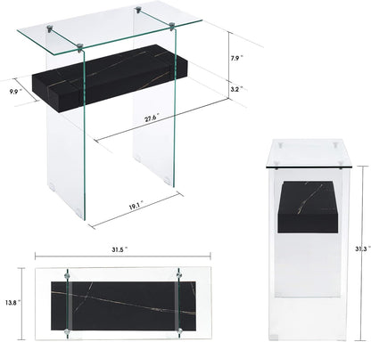 ivinta Glass Console Table with Storage, 31.5'' Modern Narrow Sofa Table for Small Space with