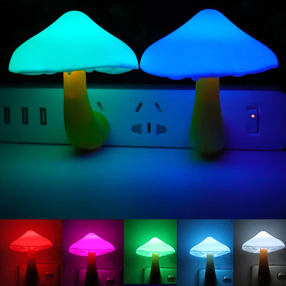 AUSAYE 2Pack LED Night Light Plug in Lamp 7-Color Changing Cute Mushroom Light Sensor Night Lights