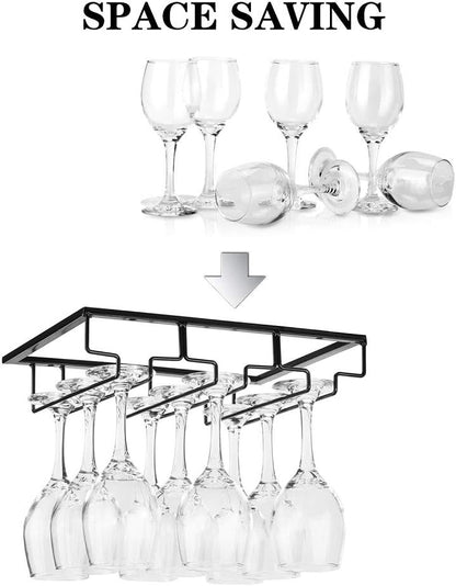 Wine Glass Rack - Under Cabinet Stemware Wine Glass Holder Glasses Storage Hanger Metal Organizer